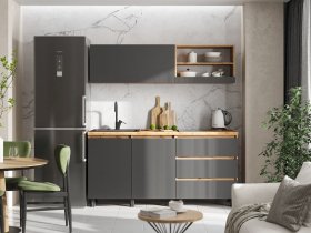 Кухонный гарнитур 1,7м Хелен  (дуб крафт золотой/графит) в Томмоте - tommot.mebel-nsk.ru | фото