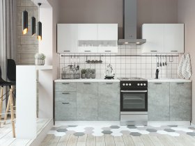 Кухонный гарнитур Дуся 2,0 м (белый глянец/цемент) в Томмоте - tommot.mebel-nsk.ru | фото