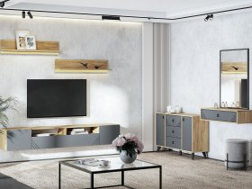 Модульная гостиная Байкал (дуб крафт золотой/графит) в Томмоте - tommot.mebel-nsk.ru | фото