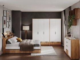 Модульная спальня Ивис (дуб крафт золотой/белый) в Томмоте - tommot.mebel-nsk.ru | фото