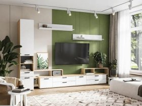 Модульная стенка Санса (дуб сонома/белый) в Томмоте - tommot.mebel-nsk.ru | фото