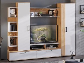 Стенка «Дакота» (дуб крафт золотой/белый ясень) в Томмоте - tommot.mebel-nsk.ru | фото